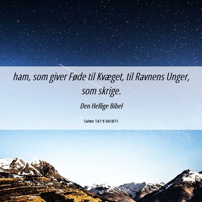 Picture 06 - Salme 147:9 DA1871 - ham, som giver Føde til Kvæget, til Ravnens - Bible Verse Picture
