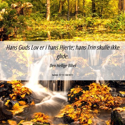 Picture 06 - Salme 37:31 DA1871 - Hans Guds Lov er i hans Hjerte; hans Trin skulle - Bible Verse Picture