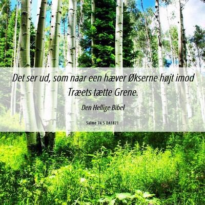 Picture 06 - Salme 74:5 DA1871 - Det ser ud, som naar een hæver Økserne højt - Bible Verse Picture