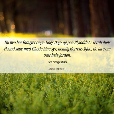 Picture 06 - Zakarias 4:10 DA1871 - Thi hvo har foragtet ringe Tings Dag? og paa - Bible Verse Picture