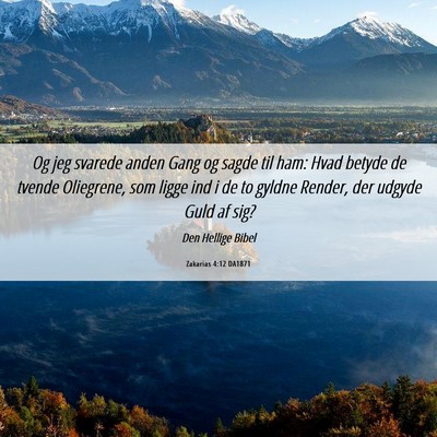 Picture 06 - Zakarias 4:12 DA1871 - Og jeg svarede anden Gang og sagde til ham: Hvad - Bible Verse Picture