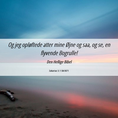 Picture 06 - Zakarias 5:1 DA1871 - Og jeg opløftede atter mine Øjne og saa, og se, - Bible Verse Picture