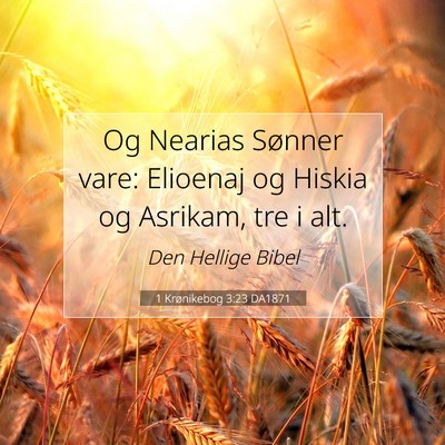 Picture 07 - 1 Krønikebog 3:23 DA1871 - Og Nearias Sønner vare: Elioenaj og Hiskia og - Bible Verse Picture