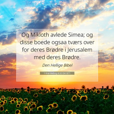 Picture 07 - 1 Krønikebog 8:32 DA1871 - Og Mikloth avlede Simea; og disse boede ogsaa - Bible Verse Picture