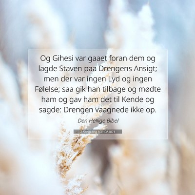 Picture 07 - 2 Kongebog 4:31 DA1871 - Og Gihesi var gaaet foran dem og lagde Staven paa - Bible Verse Picture