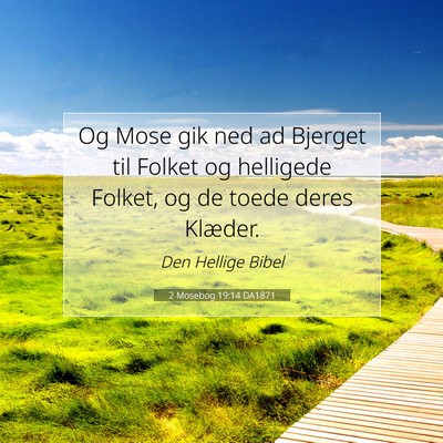 Picture 07 - 2 Mosebog 19:14 DA1871 - Og Mose gik ned ad Bjerget til Folket og - Bible Verse Picture