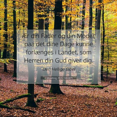Picture 07 - 2 Mosebog 20:12 DA1871 - Ær din Fader og din Moder, paa det dine Dage - Bible Verse Picture