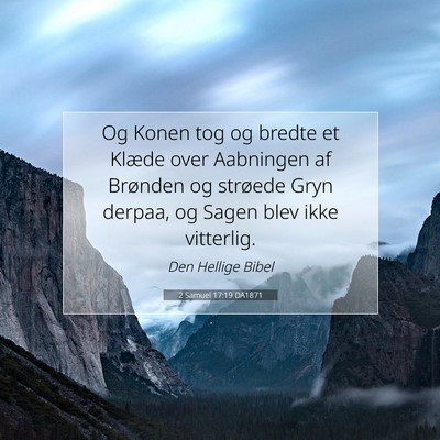 Picture 07 - 2 Samuel 17:19 DA1871 - Og Konen tog og bredte et Klæde over Aabningen - Bible Verse Picture