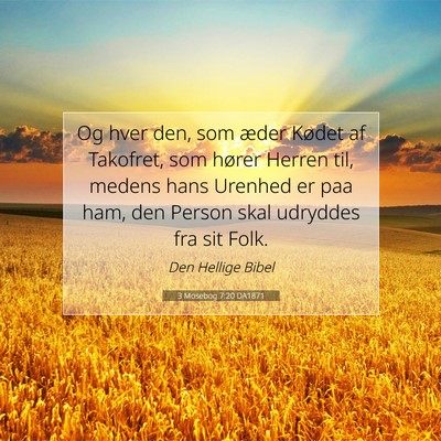 Picture 07 - 3 Mosebog 7:20 DA1871 - Og hver den, som æder Kødet af Takofret, som - Bible Verse Picture