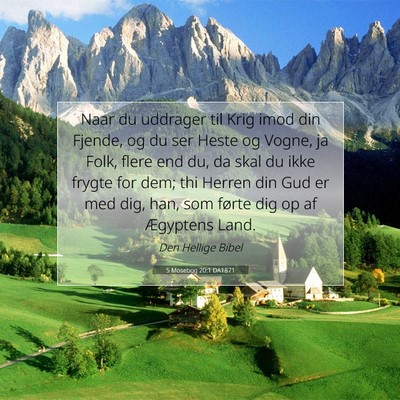 Picture 07 - 5 Mosebog 20:1 DA1871 - Naar du uddrager til Krig imod din Fjende, og du - Bible Verse Picture