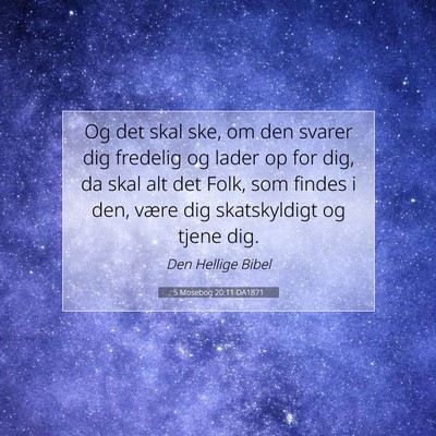 Picture 07 - 5 Mosebog 20:11 DA1871 - Og det skal ske, om den svarer dig fredelig og - Bible Verse Picture