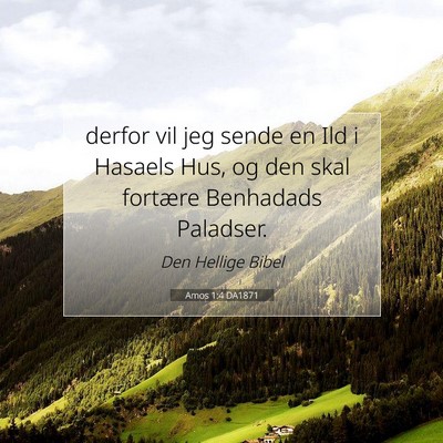 Picture 07 - Amos 1:4 DA1871 - derfor vil jeg sende en Ild i Hasaels Hus, og den - Bible Verse Picture