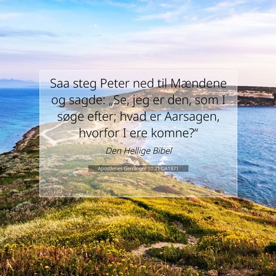 Picture 07 - Apostlenes Gerninger 10:21 DA1871 - Saa steg Peter ned til Mændene og sagde: „Se, - Bible Verse Picture