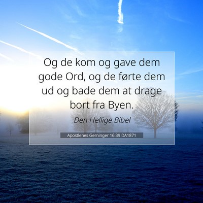 Picture 07 - Apostlenes Gerninger 16:39 DA1871 - Og de kom og gave dem gode Ord, og de førte dem - Bible Verse Picture