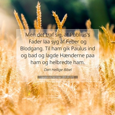 Picture 07 - Apostlenes Gerninger 28:8 DA1871 - Men det traf sig, at Publius's Fader laa syg af - Bible Verse Picture