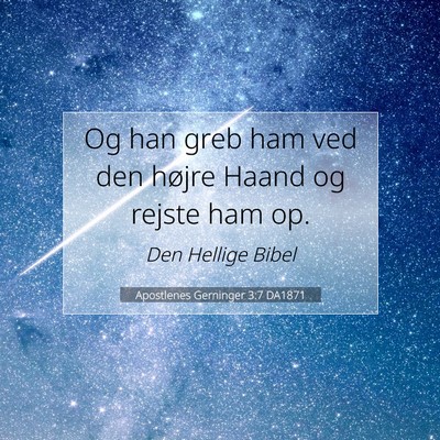 Picture 07 - Apostlenes Gerninger 3:7 DA1871 - Og han greb ham ved den højre Haand og rejste - Bible Verse Picture