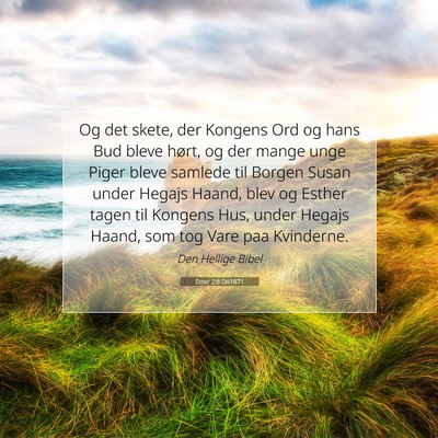 Picture 07 - Ester 2:8 DA1871 - Og det skete, der Kongens Ord og hans Bud bleve - Bible Verse Picture