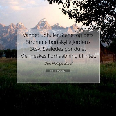 Picture 07 - Job 14:19 DA1871 - Vandet udhuler Stene, og dets Strømme bortskylle - Bible Verse Picture