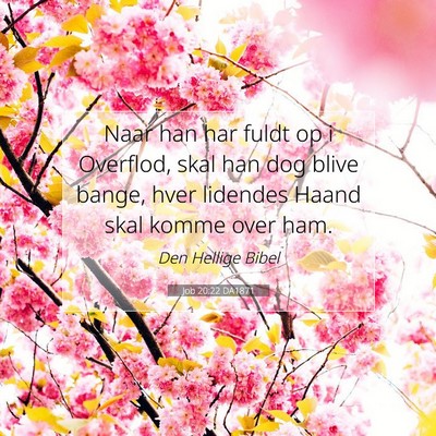 Picture 07 - Job 20:22 DA1871 - Naar han har fuldt op i Overflod, skal han dog - Bible Verse Picture