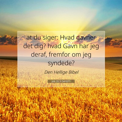 Picture 07 - Job 35:3 DA1871 - at du siger: Hvad gavner det dig? hvad Gavn har - Bible Verse Picture