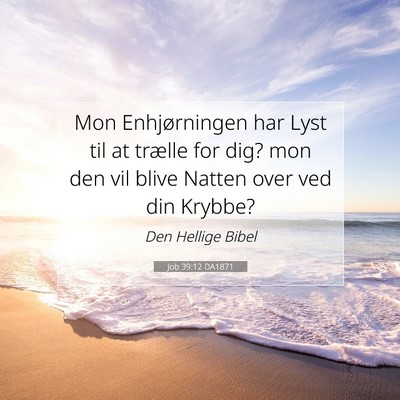 Picture 07 - Job 39:12 DA1871 - Mon Enhjørningen har Lyst til at trælle for - Bible Verse Picture