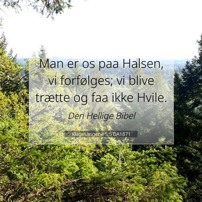 Picture 07 - Klagesangene 5:5 DA1871 - Man er os paa Halsen, vi forfølges; vi blive - Bible Verse Picture