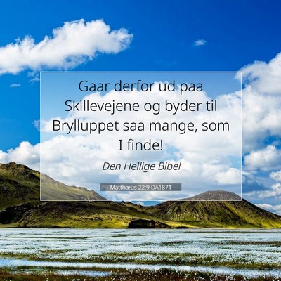 Picture 07 - Matthæus 22:9 DA1871 - Gaar derfor ud paa Skillevejene og byder til - Bible Verse Picture