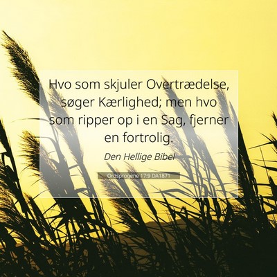 Picture 07 - Ordsprogene 17:9 DA1871 - Hvo som skjuler Overtrædelse, søger Kærlighed; - Bible Verse Picture