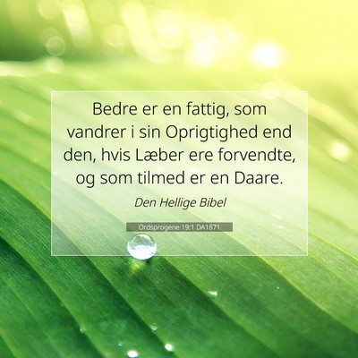 Picture 07 - Ordsprogene 19:1 DA1871 - Bedre er en fattig, som vandrer i sin Oprigtighed - Bible Verse Picture