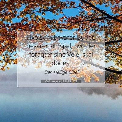 Picture 07 - Ordsprogene 19:16 DA1871 - Hvo som bevarer Budet, bevarer sin Sjæl; hvo der - Bible Verse Picture
