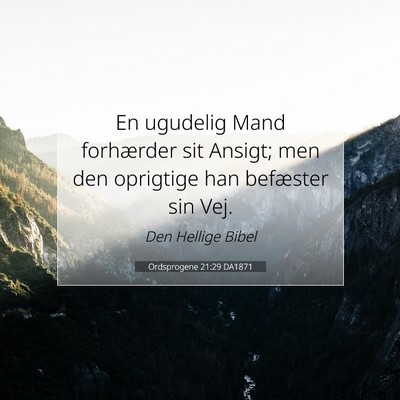 Picture 07 - Ordsprogene 21:29 DA1871 - En ugudelig Mand forhærder sit Ansigt; men den - Bible Verse Picture