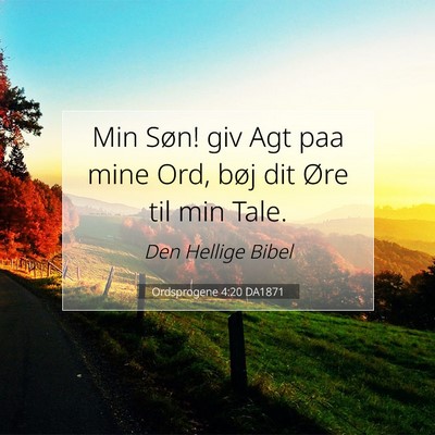 Picture 07 - Ordsprogene 4:20 DA1871 - Min Søn! giv Agt paa mine Ord, bøj dit Øre til - Bible Verse Picture