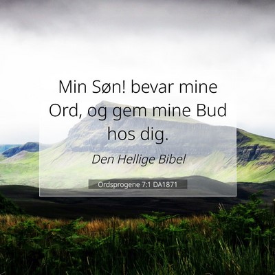 Picture 07 - Ordsprogene 7:1 DA1871 - Min Søn! bevar mine Ord, og gem mine Bud hos - Bible Verse Picture