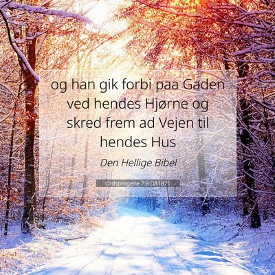 Picture 07 - Ordsprogene 7:8 DA1871 - og han gik forbi paa Gaden ved hendes Hjørne og - Bible Verse Picture