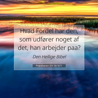 Picture 07 - Prædikeren 3:9 DA1871 - Hvad Fordel har den, som udfører noget af det, - Bible Verse Picture