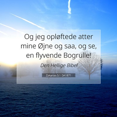 Picture 07 - Zakarias 5:1 DA1871 - Og jeg opløftede atter mine Øjne og saa, og se, - Bible Verse Picture