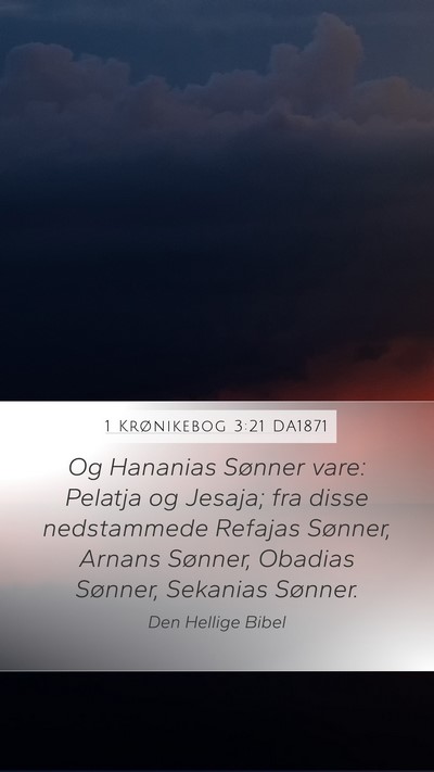 1 Krønikebog 3:21 DA1871 Mobile Phone Wallpaper - Og Hananias Sønner vare: Pelatja og Jesaja; fra - Mobile Bible Verse Wallpaper