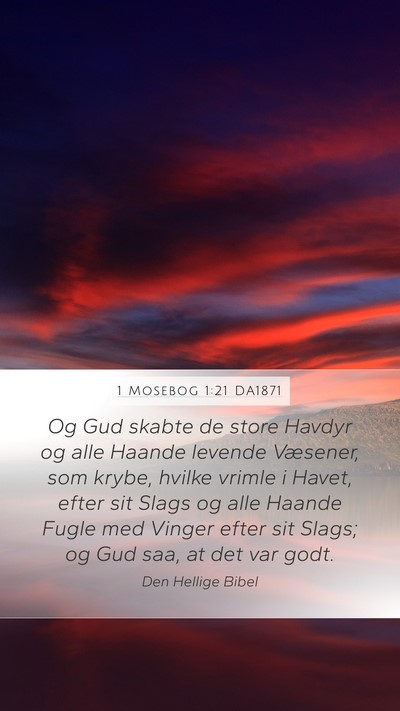 1 Mosebog 1:21 DA1871 Mobile Phone Wallpaper - Og Gud skabte de store Havdyr og alle Haande - Mobile Bible Verse Wallpaper