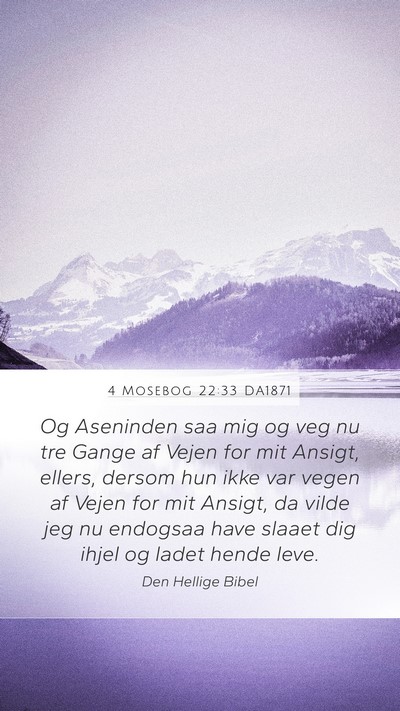 4 Mosebog 22:33 DA1871 Mobile Phone Wallpaper - Og Aseninden saa mig og veg nu tre Gange af Vejen - Mobile Bible Verse Wallpaper