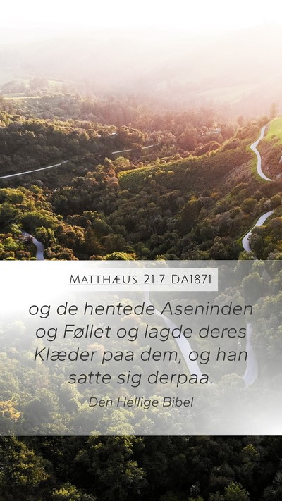 Matthæus 21:7 DA1871 Mobile Phone Wallpaper - og de hentede Aseninden og Føllet og lagde deres - Mobile Bible Verse Wallpaper